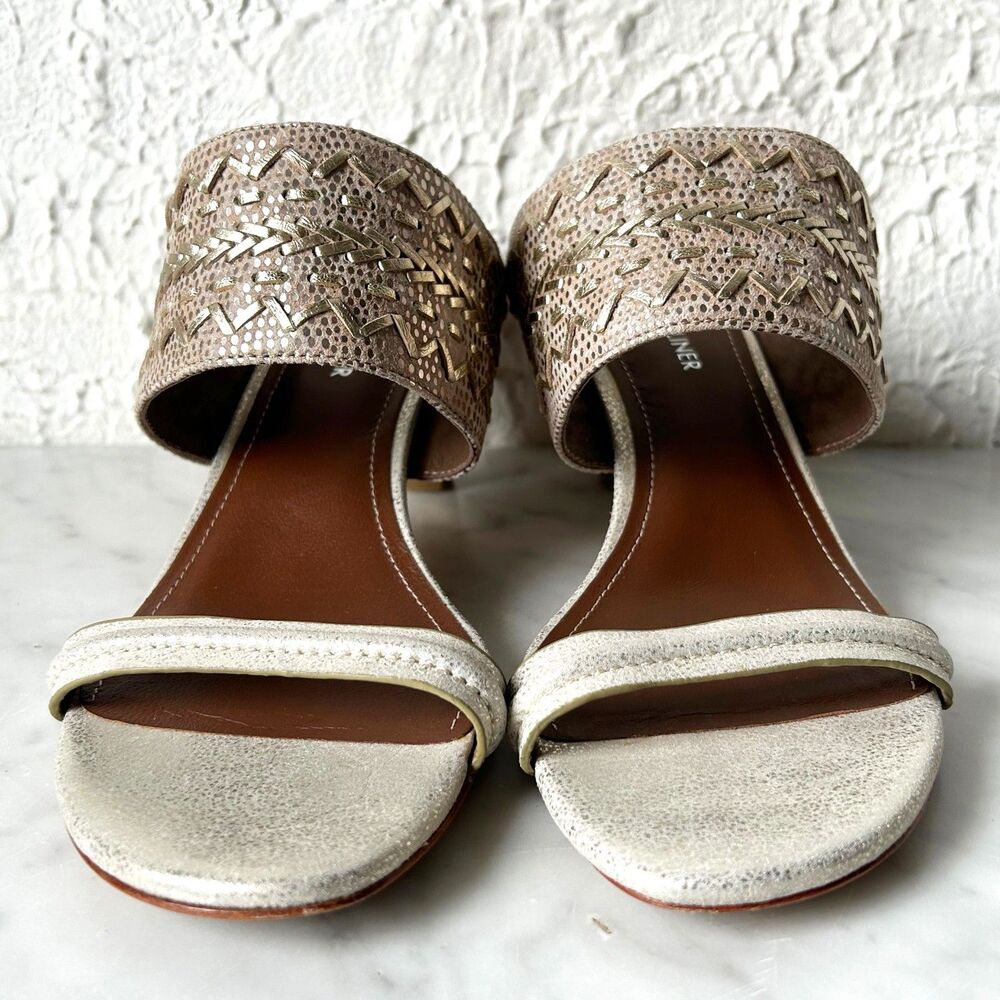 Donald J Pliner Gold  Kitten Heeled Sandal Women's 8 Metallic Woven Leather Boho
